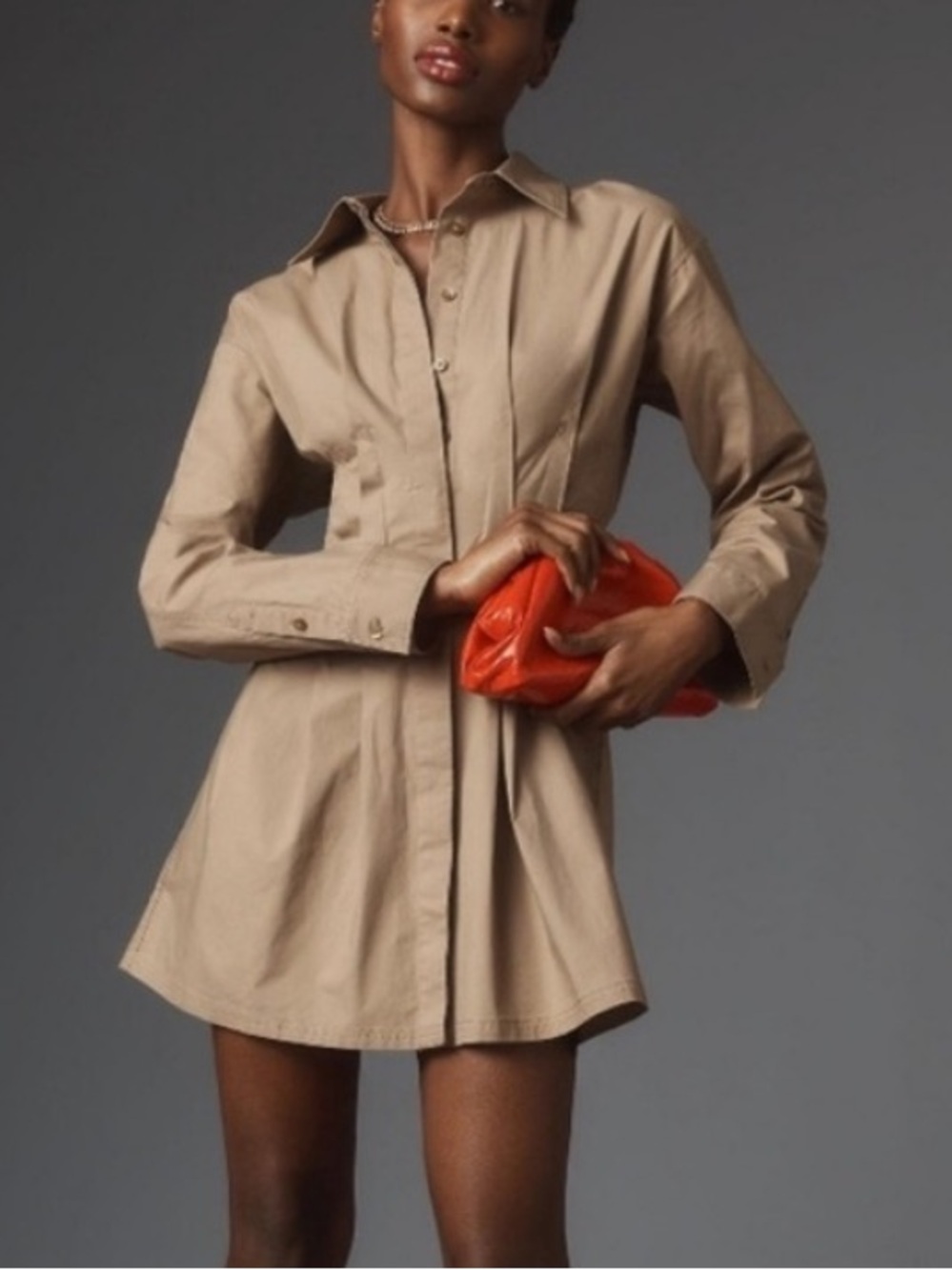 Anthropologie Taupe Brown Button-Front Mini Shirt Dress XS